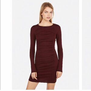 Sexy Wine Red Ruched Crew Neck Sweater Dress by Express. Size: Medium